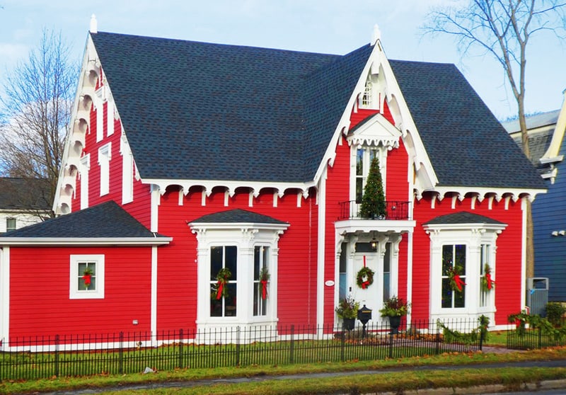 a house painted bright red in Fredericton New Brunswick