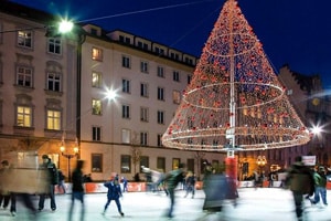 people ice skating at night