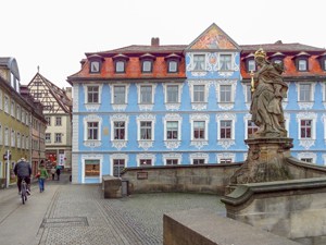 A blue rococo-style building in Bamberg Germany