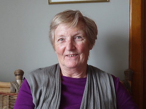 an older woman with a purple shirt, met while staying at Ireland bed and breakfasts