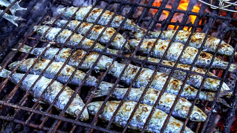 sardines roast on a grill