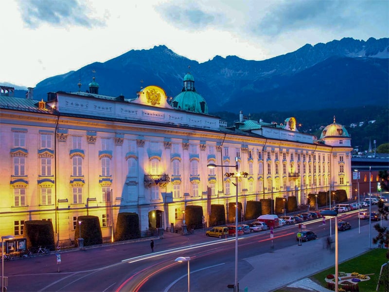 Looking at the Imperial Palace at dusk - one of the things to do in Innsbruck