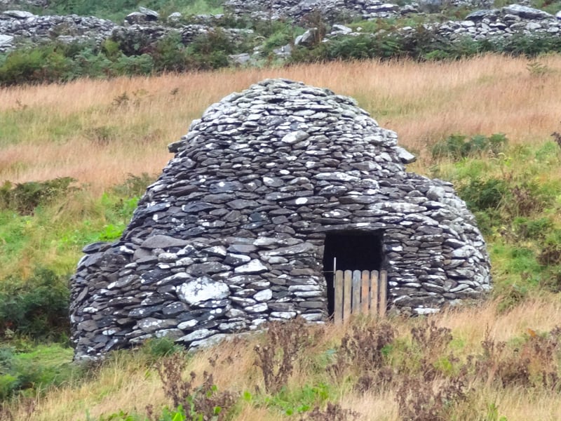 An ancient ancient drystone beehive-shaped hut called a clochán