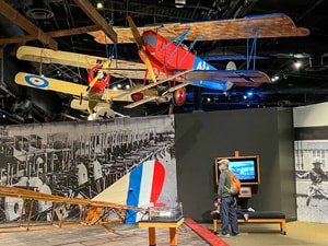 colorful World War I airplanes in teh Museum of Flight