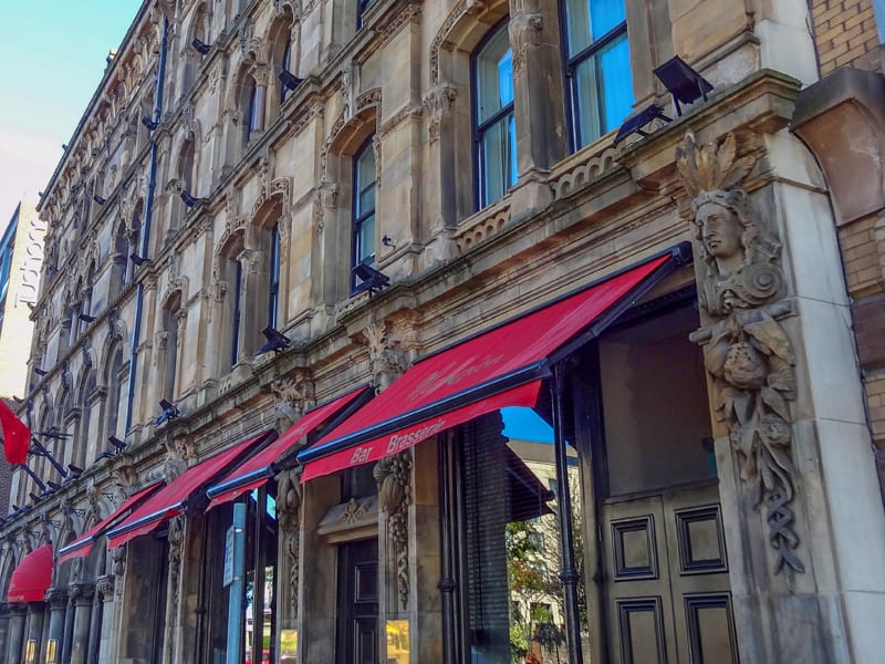 the ornate facade of an old building - seen on a black taxi tour of Belfast