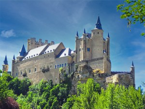 a beautiful castle surrounded by trees seen when you visit on day trips from Madrid