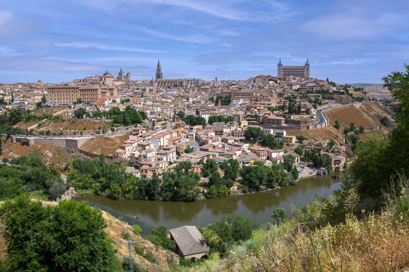 a panoramic view of Toledo seen when you visit on day trips from Madrid