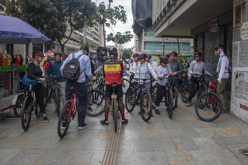 people on a bicycle tour in Bogota