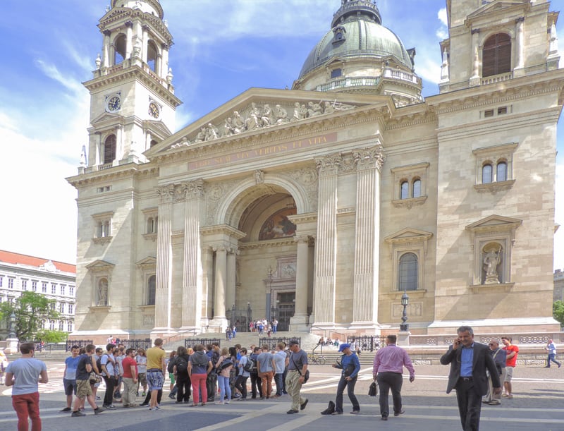 people standing in front of a basilica during 48 hours in Budapest 