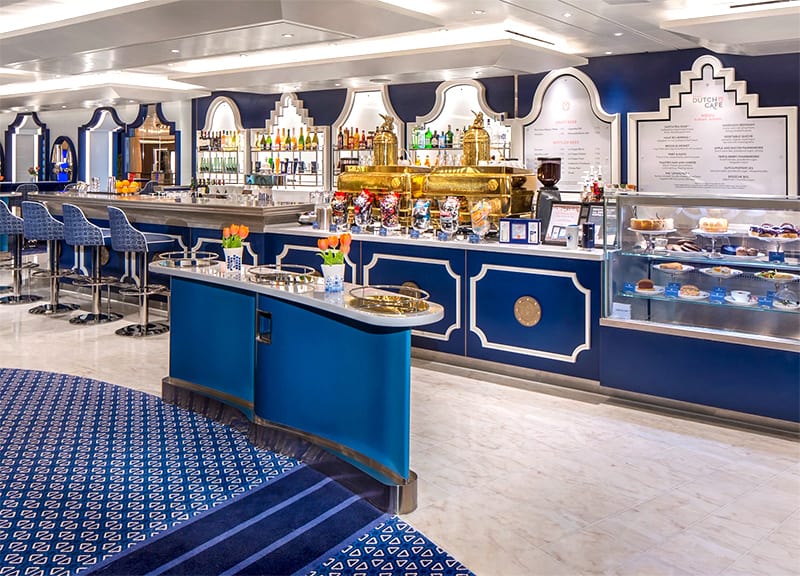 the bright blue and gold grand Dutch cafe on a Rotterdam cruise