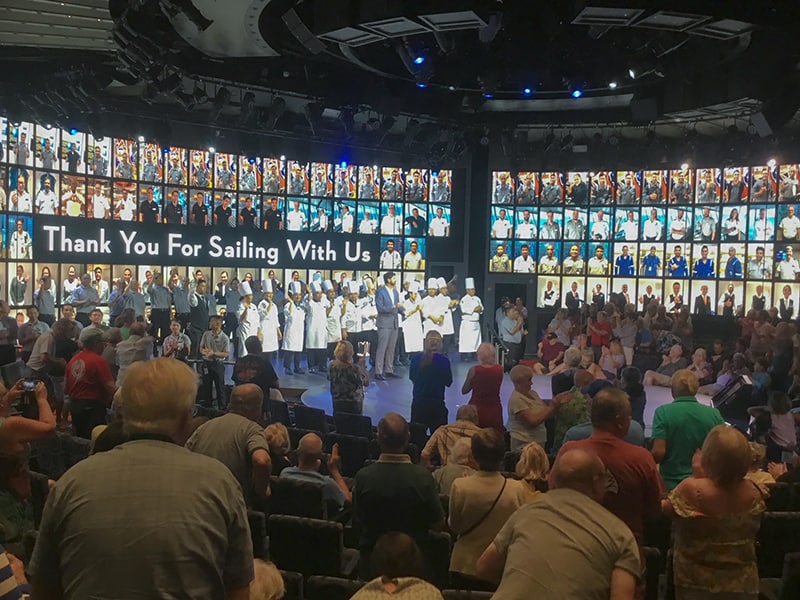 The Rotterdam's culinary crew on stage in front of many people on a ccruise