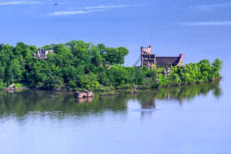 the ruins of a castle on an island