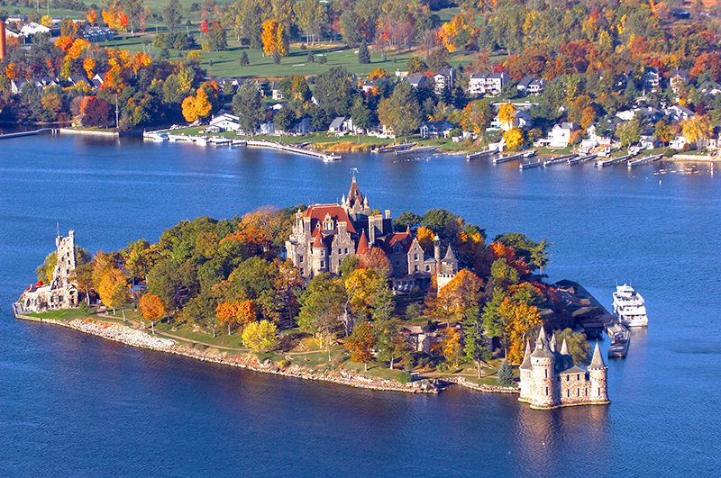 a castle on an island, one of several castles in the USA