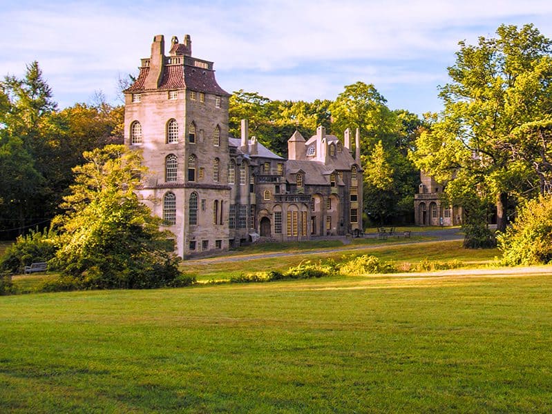 a castle seen across a great lawn