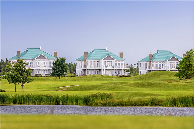 Three building containing guest suites at the Fox Harb’r Resort