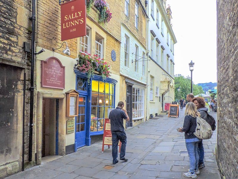 people standing outside Sally Lund's restaurant