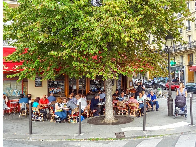 people under a tree at a bistro in Ile Saint-Louis 