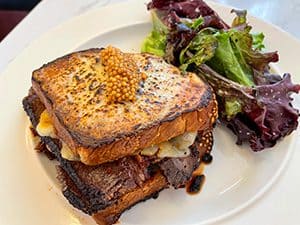 A croque monsieur seen in a restanrant on a road trip from fredericton to saint john NB