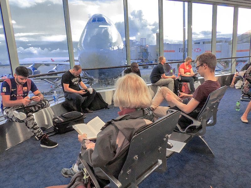 people sitting in an airport