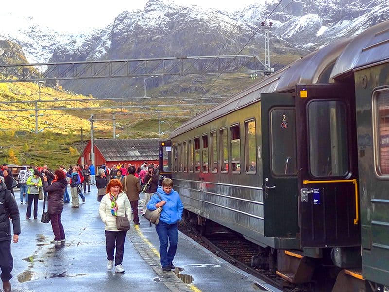 people boarding the Flam railway