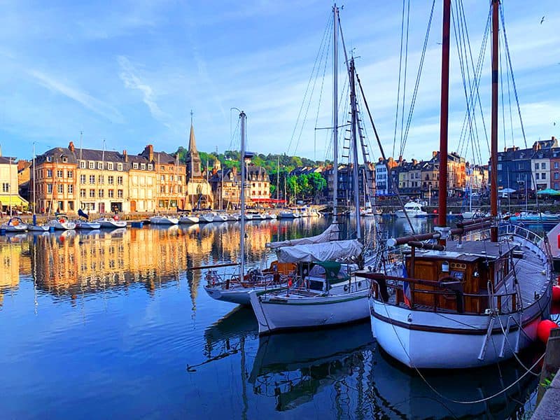boats moored in the harbor of Honfleur France