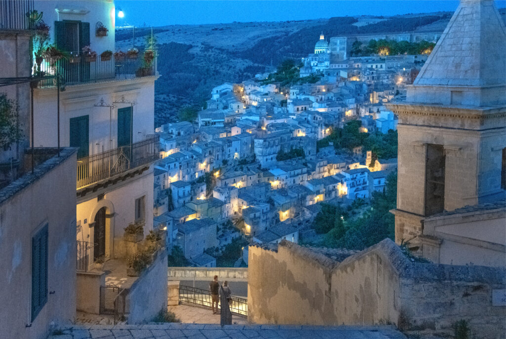 one of the Italian hill towns at twilight