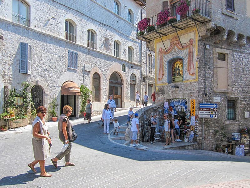 shoppers in one of the Italian hill towns