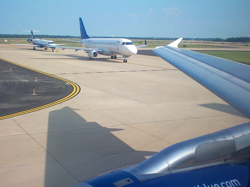 planes waiting for take-off at at an airport