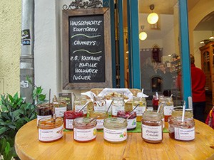 jars of chutney on a table