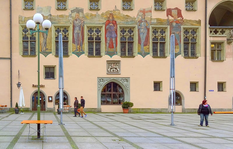 An old town hall with paintings on the wall in Passau Germany