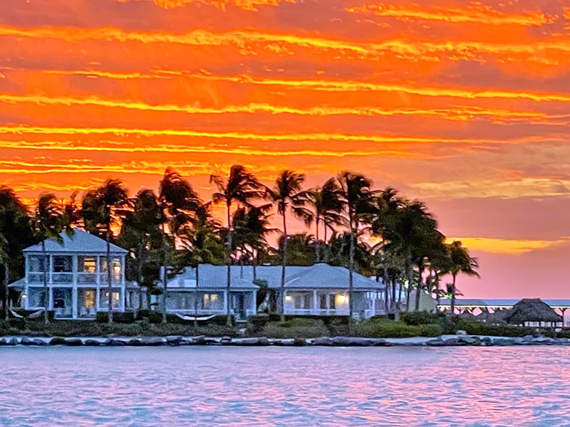 sunset over houses and water in the Florida Keys