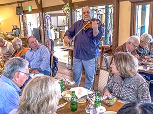 people sitting in a restaurant listening to a violinist, one of the things to do in Japan