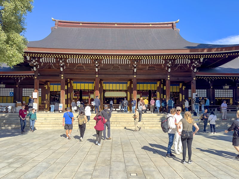 people visiting the large Meiji Shrine, one of the things to do in Japan