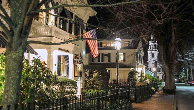 old buildings at night