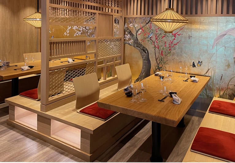 a table in an oriental-style restauarant