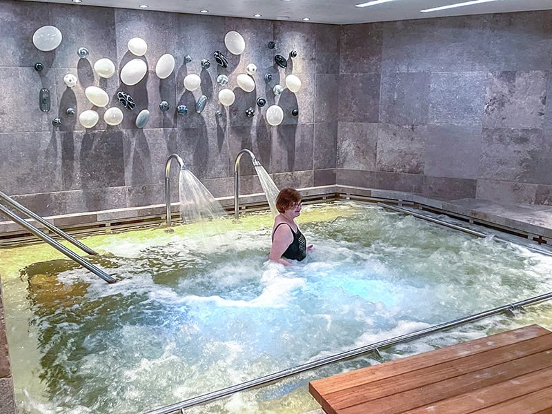 a woman in a pool
