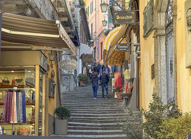 people walking up steps in Bellagio on Lake Como