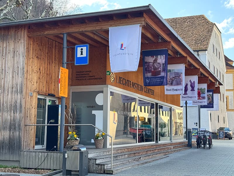 the front steps of the tourist center in Liechtenstein