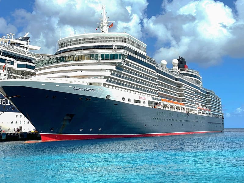 The  Queen Elizabeth at dock on a Cunard queen Elizabeth Caribbean cruise 